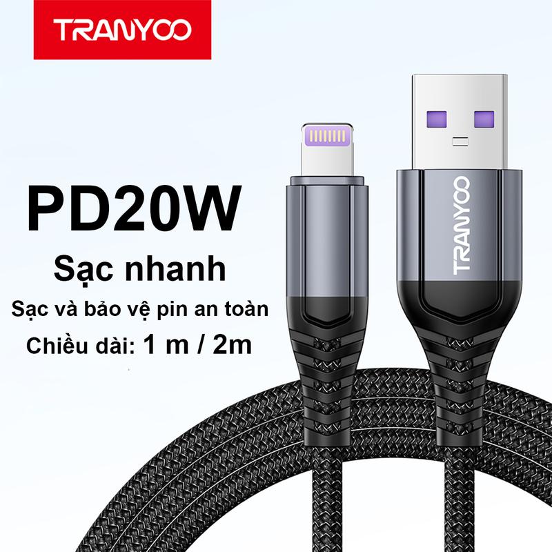 [COD]USB dây sạc nhanh TRANYOO T-S15 20w 2M 1M sạc nhanh iphone/android Type-C/Lightning 20w sạc an toàn ở nhiệt độ thấp,  bảo vệ dây sạc chống oxy hóa, không dễ đứt,[Miễn phí vận chuyển] Phụ Kiện Sạc Điện Thoại [Giao hàng từ TP.HCM] không bảo hành có