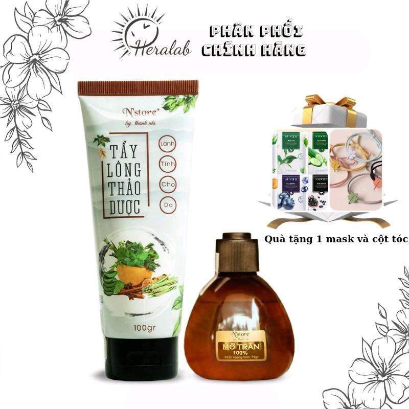 Combo triệt lông Thảo Dược vĩnh viễn tay chân nách, bikini Mỡ Trăn nguyên chất và kem tẩy lông Nstore Không chứa silicon DATE MỚI Women Nữ tế bào chết bottam hoasenvang tẩy tế bào chết lucenbase kemtay longho ttbc body sá p wax veo cho bà bầu