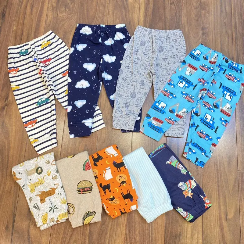 Set 10 Quần Dài Thun Cotton Cho Bé Nhiều Họa Tiết Dễ Thương Vải Mềm Mát Co Giãn Thoải Mái Chống Muỗi 4