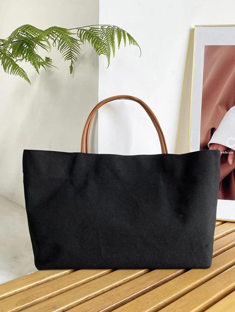 Product Introduction of White Black Shoulder Bag Classic Canvas Books Storage Handbag Snap Fastener Tote Bolso Student Books Storage Bags Bolsa Femimina 2