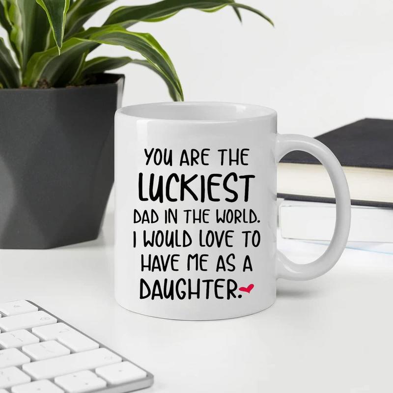 Product Introduction of You Are The Luckiest Dad in The World   Letter Pattern Coffee Mug, 1 Count Ceramic Tea Cup, Home Supplies for Bathroom Tumbler for Toothbrush 7