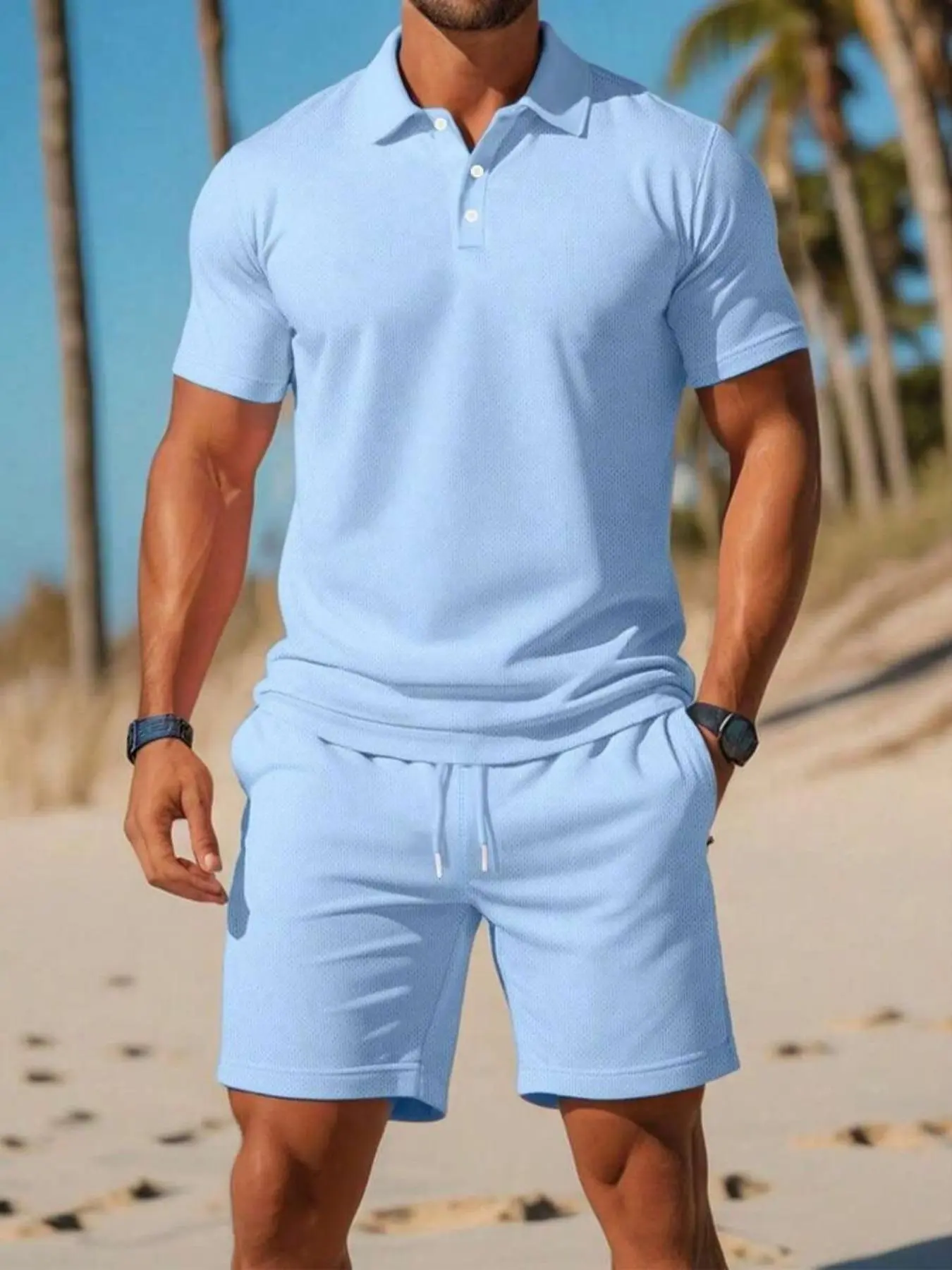 Men's Solid Polo Shirt & Shorts Set, Regular Fit Casual Short Sleeve Top & Shorts, Summer Outfits Clothes Set for Men