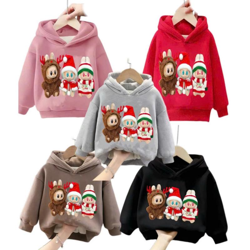 Áo nỉ HOODIE mẫu LABUBU NOEL cho bé trai và bé gái 14-45kg. Chất liệu mềm mại, ấm áp áo  khoác