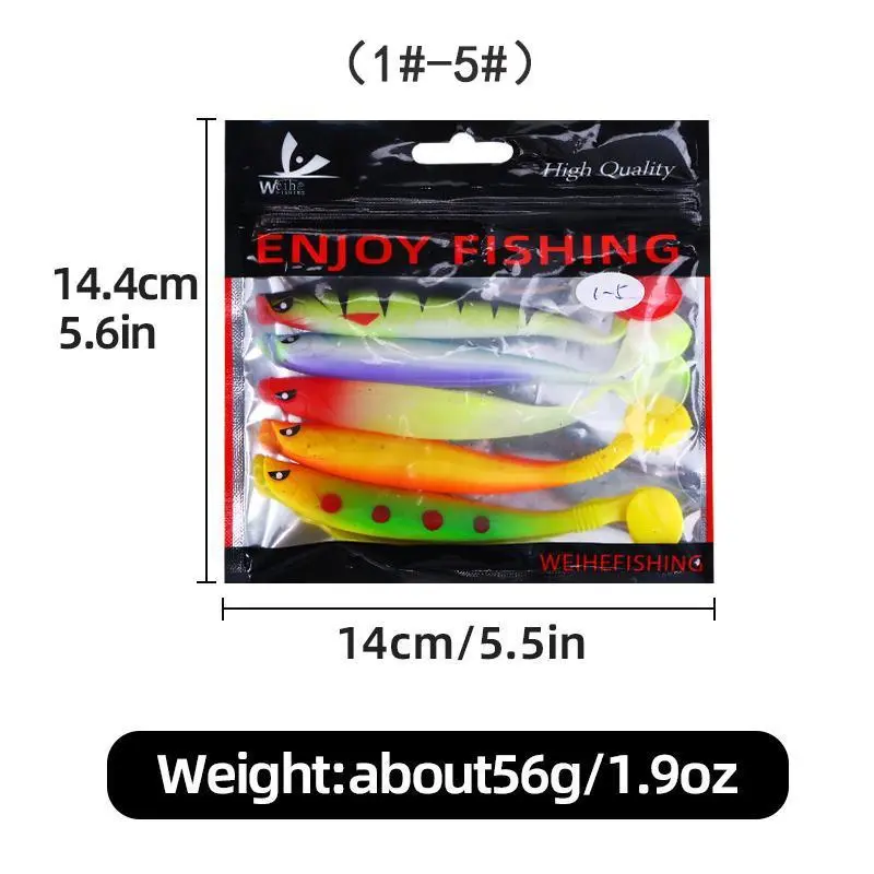 Special-shaped Eye T-tail Fishing Lure, 5 Counts/set Colorful Simulation Fishing Bait for Fishing Lovers, Soft Fishing Accessories for Outdoor Fishing 1