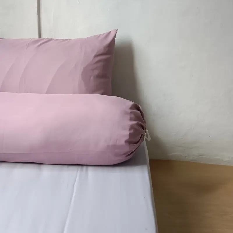 Sprei Polos Two Tone Aesthetic Warna Light Grey Mix Soft Mauve Ukuran 90x200 100x200 120x200 160x200 180x200 Seprei Katun Disperse Berpori Menyerap Keringat Bantal Guling Kain Karet 3