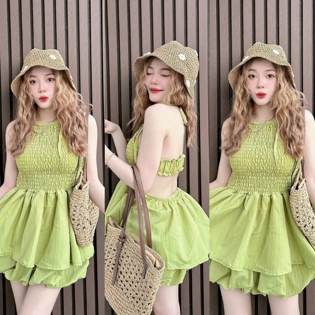 Set quần bí phối áo yếm cột dây có bo chun co giãn hở lưng form xoè peplum cho chị em mình diện đi chơi, đi du lịch hay mặc nhà đều rất xinh và quyến rũ. Women Nữ