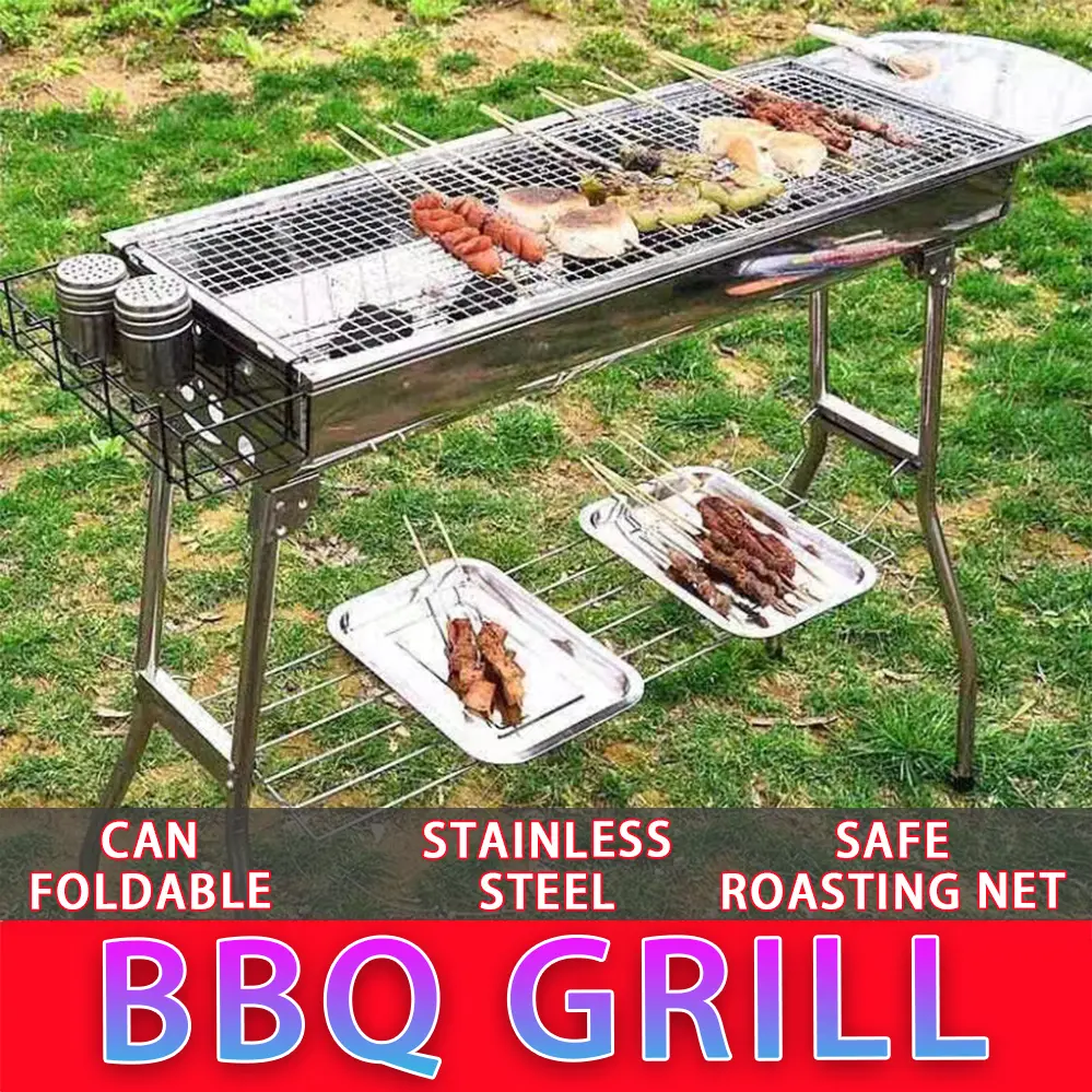 BBQ Griller Stainless Steel Portable Barbecue Charcoal Grill With Leg Foldable Rack Outdoor Travel Picnic Family Party #17564