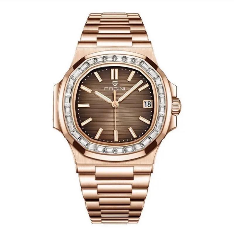 Đồng hồ chính hãng, Pagini Fw9979 form tàu ngầm. Bản màu vàng hồng. Sang trọng. Trẻ trung. Nam tính với thiết kế đẳng cấp.