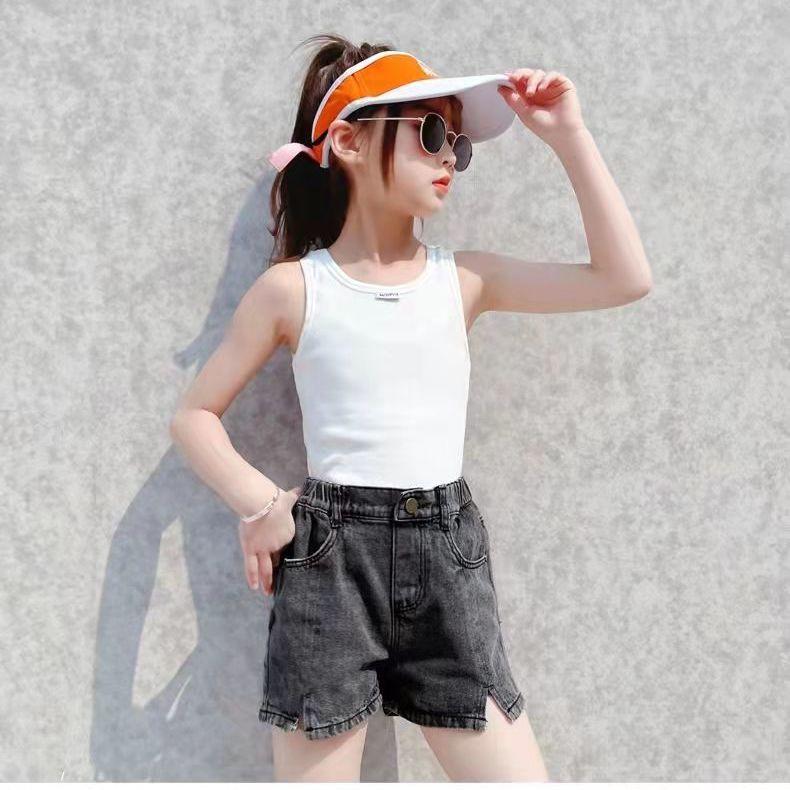Quần Short Denim, Cho Bé Gái, Hàng Mới Về Mùa Hè 2024, Áo Mặc Bên Ngoài Trẻ Em, Dáng Rộng Vừa Vặn, Vải Denim Mỏng, Thích Hợp Cho Trẻ Em Và Thanh Thiếu Niên, Quần 7
