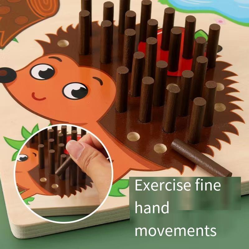 Educational Sensory Hedgehog Stick Game, 1 Count Hedgehog Plug-in Game, Wooden Fine Motor Skills Promote, Motor Skills Toy, Hedgehog Counting Game 2