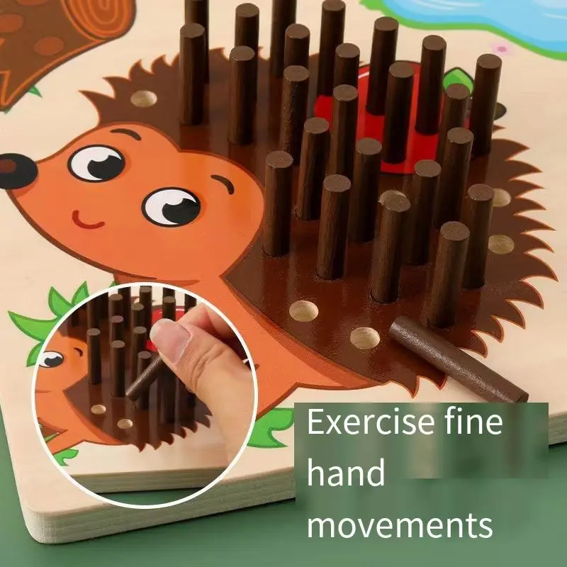 Educational Sensory Hedgehog Stick Game, 1 Count Hedgehog Plug-in Game, Wooden Fine Motor Skills Promote, Motor Skills Toy, Hedgehog Counting Game 2