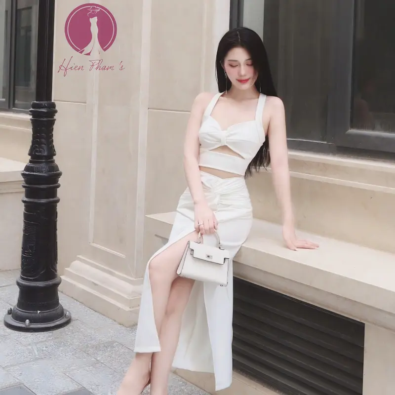 [GIÁ SỐC - Mặc đc 2 kiểu ] Đầm gút eo áo croptop 2 dây, kiểu dáng xẻ tà đi dự tiệc siêu sang Hienphamstore 7960 Buổi tối váy xoắneo Nữ Women 5