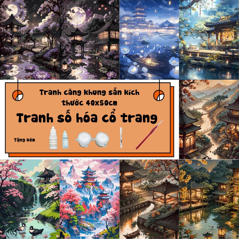 Tranh tô mầu theo số phong cảnh cổ trang tranh phong cảnh kích thước 40x50cm tranh tô màu kĩ thuật số phong cảnh đẹp Vẽ Tranh Diy Làm Đồ Handmade Handmade Làm Đồ Handmade Handmade