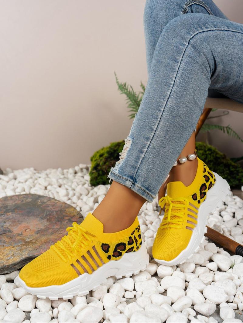 Product Introduction of Women's Fashionable Leopard Pattern Lace Up Running Shoes, Casual Comfortable Breathable Sports Shoes, Female All-match Round Toe Shoes for Daily Wear 6