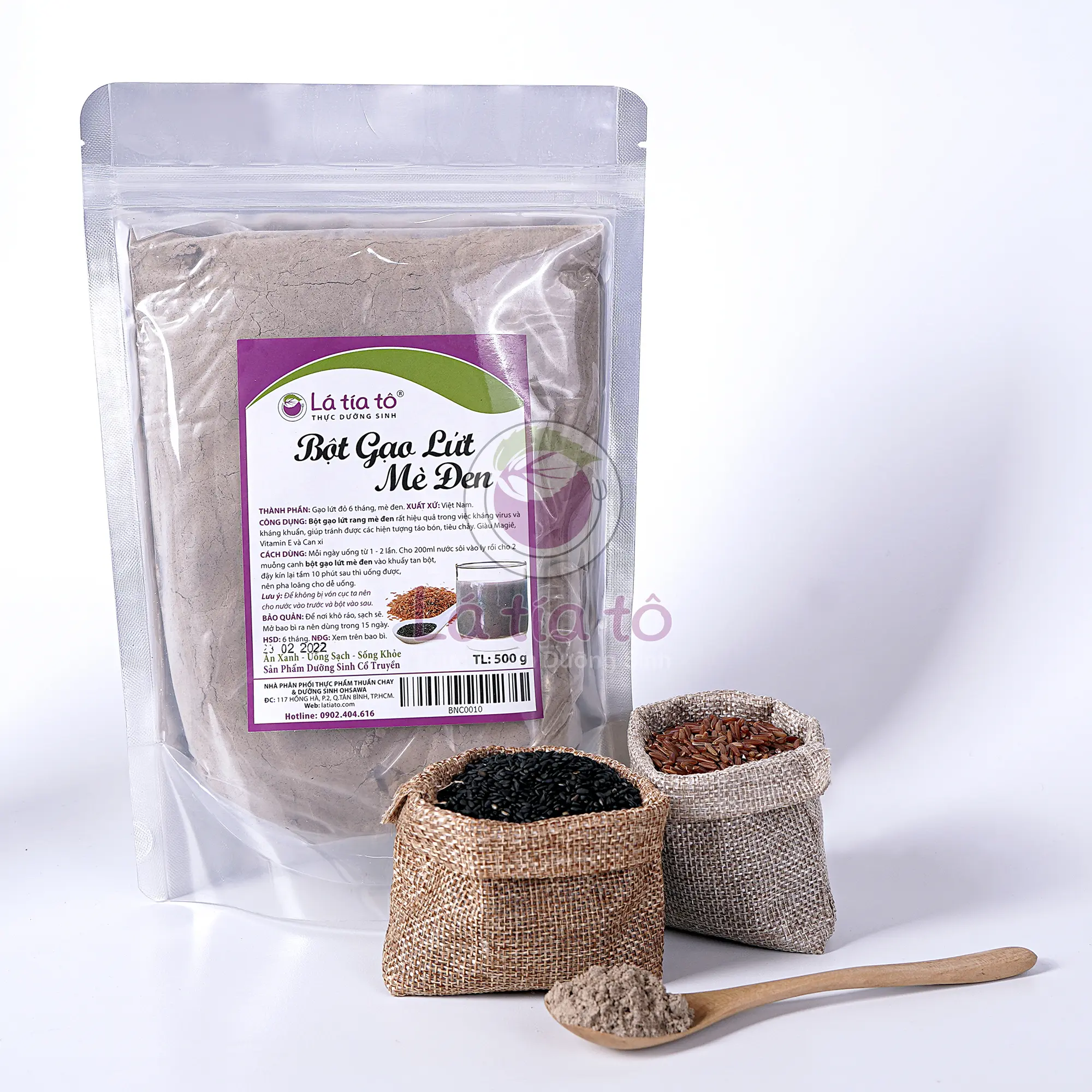 BỘT GẠO LỨT MÈ ĐEN 500gr - LÁ TÍA TÔ