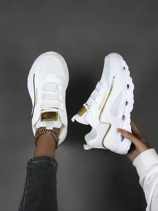 Women's Fashionable Lace Up Platform Sneakers, Casual Comfortable Breathable Sports Running Shoes, Female All-match Round Toe Sneakers for Daily Wear 1