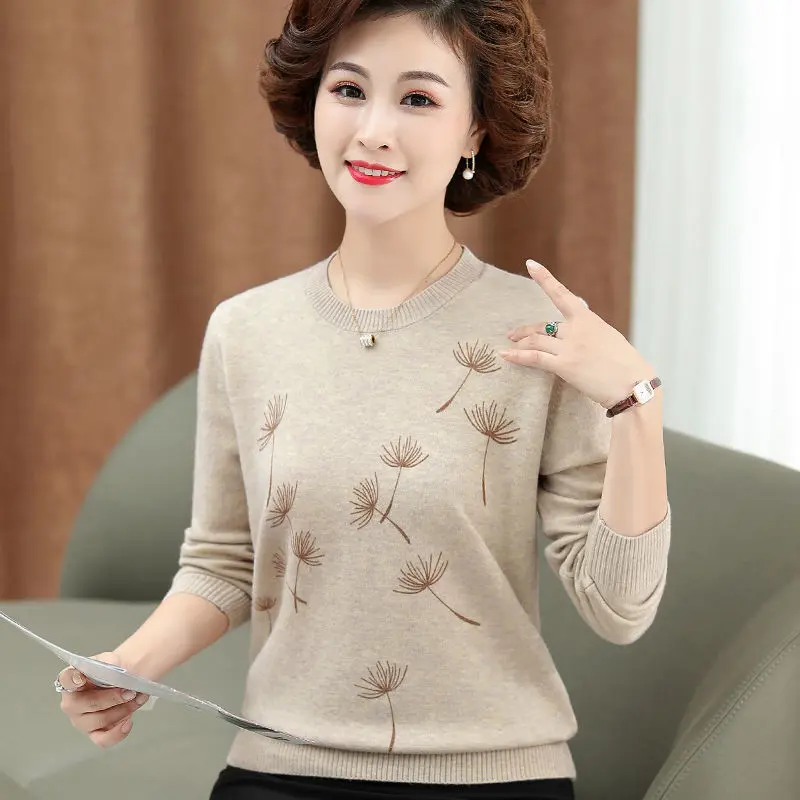 Quần Áo Cho Phụ Nữ Trung Niên Và Cao Tuổi, Áo Cardigan Cơ Bản Mới Cho Mẹ Trung Niên, Áo Len Cổ Tròn Thấp, Mùa Xuân Và Mùa Thu