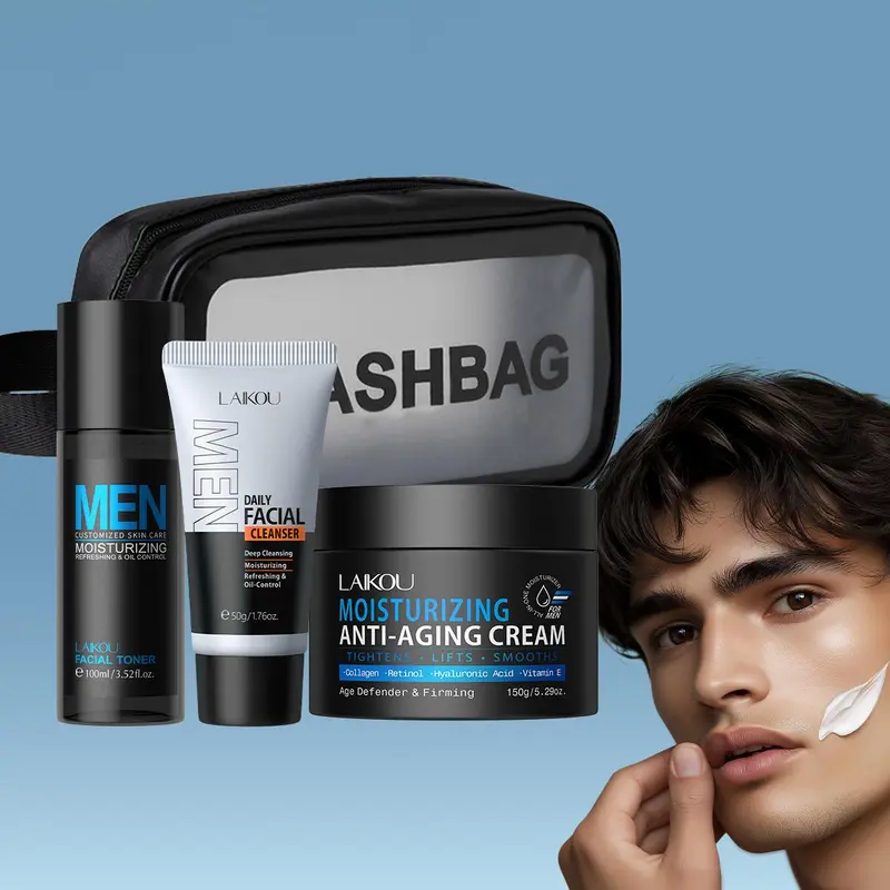 Men's Skincare Set, Moisturizing Skin Care Set, Including Facial Cleanser, Toner, Lotion, Cream, BB Cream and Makeup Bag, Skin Care Product for Men 4