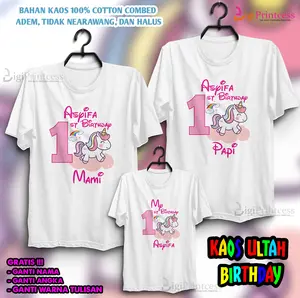 KAOS COUPLE FAMILY BIRTHDAY TEMA UNICORN / KAOS ULANG TAHUN Combed Custom Dewasa Panjang Baju Pasangan Keluarga