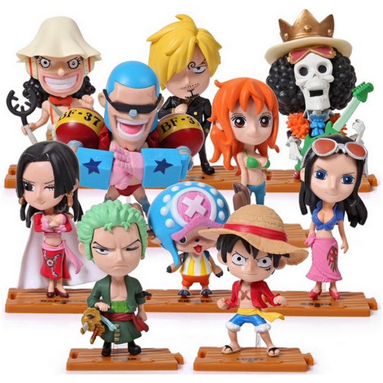   SET 10 EM  Bộ Mô hình đồ chơi nhân vật One piece CHIbi mặc định băng mũ rơm 10 nhân vật Boa hancock Brook Franky Usopp Nami zoro chopper 