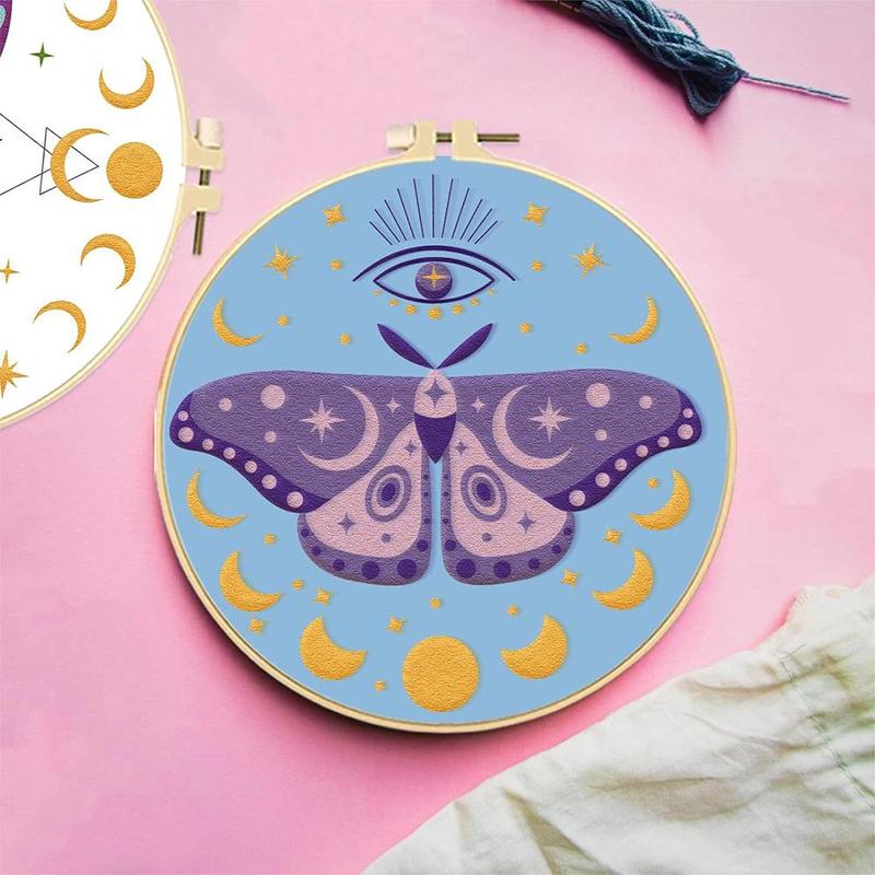 Butterfly Pattern Embroidery Kit, 4 Counts/set DIY Embroidery Cloth Kit with Random Color Tools, Embroidery Supplies for Beginners & Handmade Lovers 2