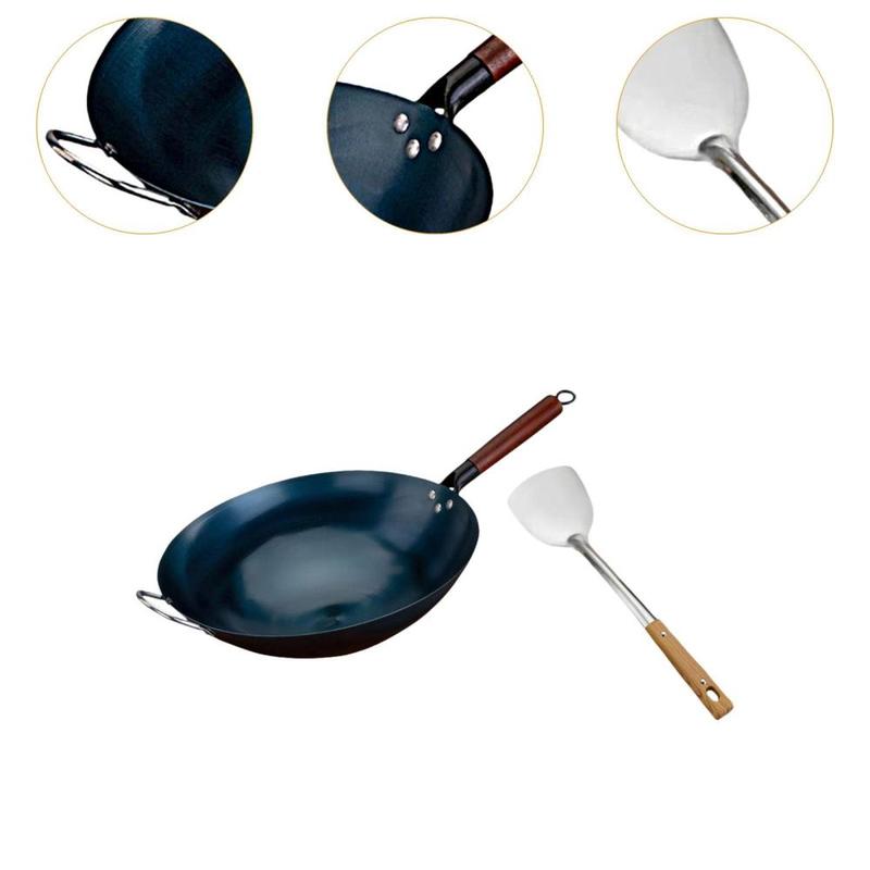Product Introduction of Wok Pan for Cooking Universal Induction Cookware Cooking Wok with Spatula Uncoated Gas Sautee Cookware Iron Wok Stir Fry Pan 1