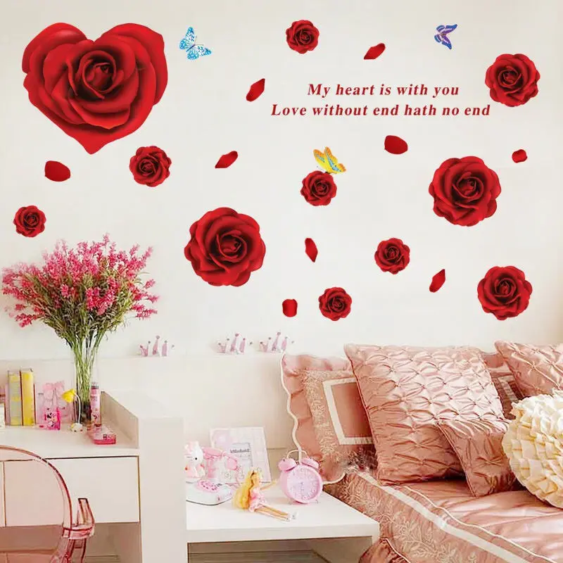 Decal Dán Tường Cánh Hoa Hồng Đỏ Trang Trí Nhà, Decor phòng ngủ, Decor phòng cưới, Tranh bóc dán chi tiết
