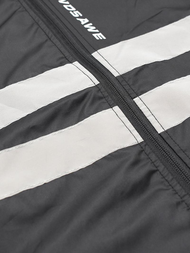 Product Introduction of Sporty Men's Letter & Striped Print Contrast Binding Zip Up Jacket, Regular Fit Sport Raglan Sleeve Mock Neck Outerwear for Cycling, Men's Sportswear for All Seasons 3