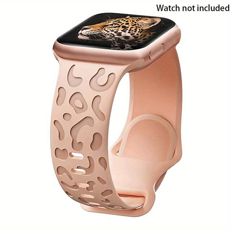 Leopard-Pattern Watch Band for Apple Watch, Waterproof Cheetah Sports Silicone Wristband, Trendy Matching Watchband for iWatch Series for Fitness Watches, Smart Watch Straps, Smartwatch Strap, Black 6