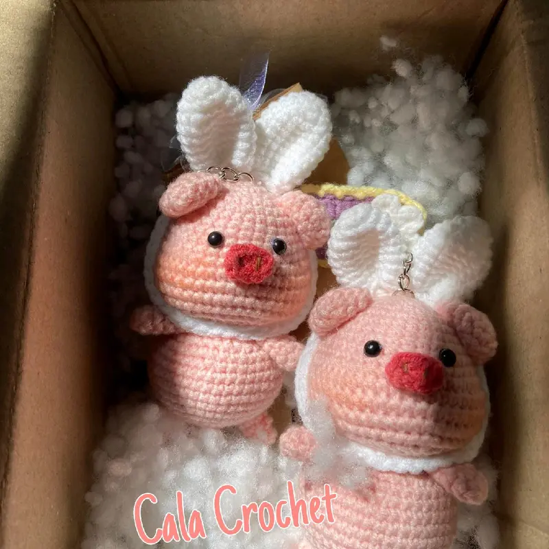Móc khoá heo tai thỏ bằng len handmade làm quà tặng trang trí đáng yêu 1