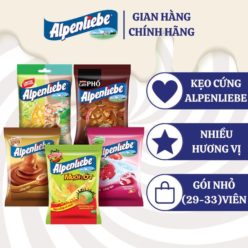 Kẹo cứng Alpenliebe Mỹ Gói nhỏ vị béo hương Caramel Dâu Trà sữa Cà phê Phố và kẹo cứng có nhân hương Xoài Muối Ớt