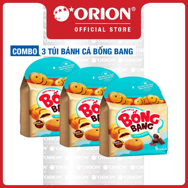 Combo 3 Túi 5 Gói Bánh cá Bống Bang nhân Mochi Sôcôla Đậu Đỏ 145g