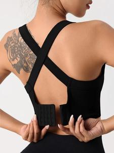 Sujetador deportivo sin aros de espalda cruzada para mujer, top deportivo sin varillas de color sólido, ropa deportiva para damas para uso interior y exterior