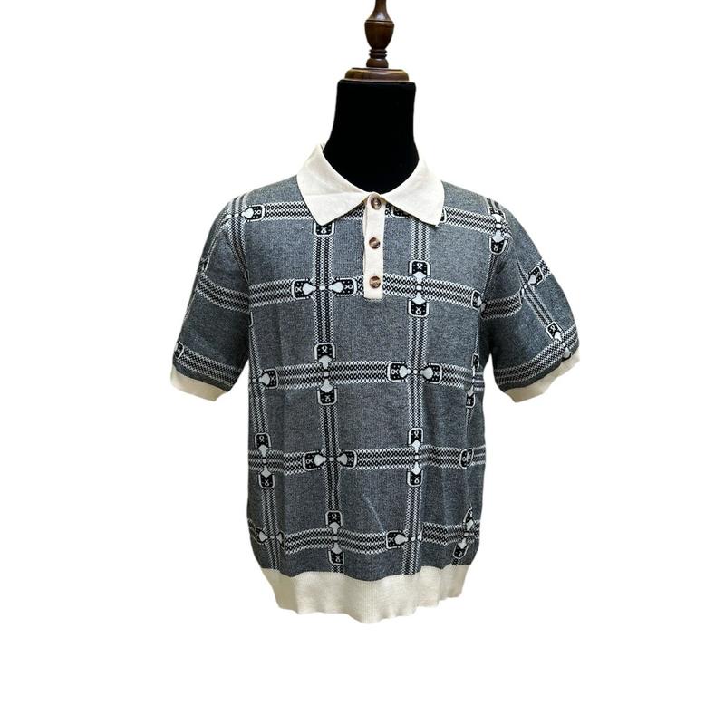 Áo Polo Len cộc tay nam Menswear Tay Ngắn Hoạ tiết zích zắc - Ngắn Tay Có Cổ