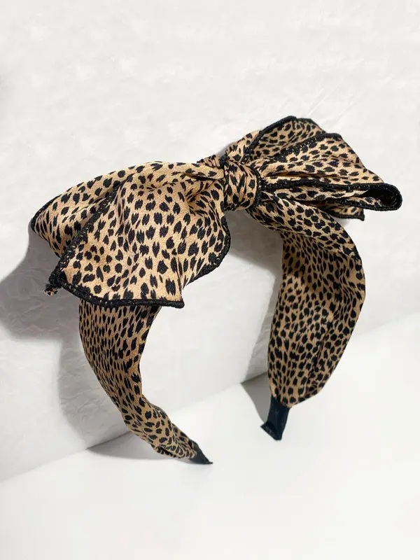 Leopard Print Bow Decor Headband for Women & Girls, High Head Thick Sponge Non-slip Wide Band Hair Hoop for Daily Wear, Party Hairstyles, Hair Accessories for Daily Clothing Decor, Gifts for Her 0
