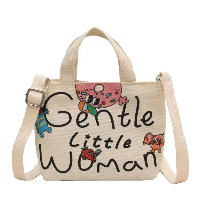 【gentle woman】2025 letter canvas bag oblique span small bag new casual ins versatile mobile phone shoulder bag office worker going out