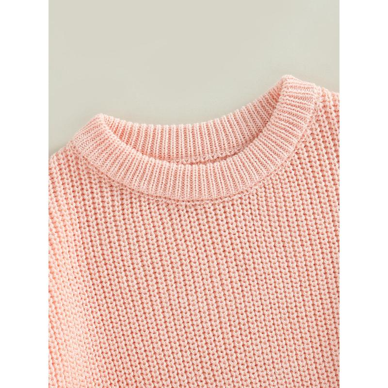 Toddler Baby Round Neck Sweaters, Long Sleeve Solid Color Loose Knitted Pullovers 7