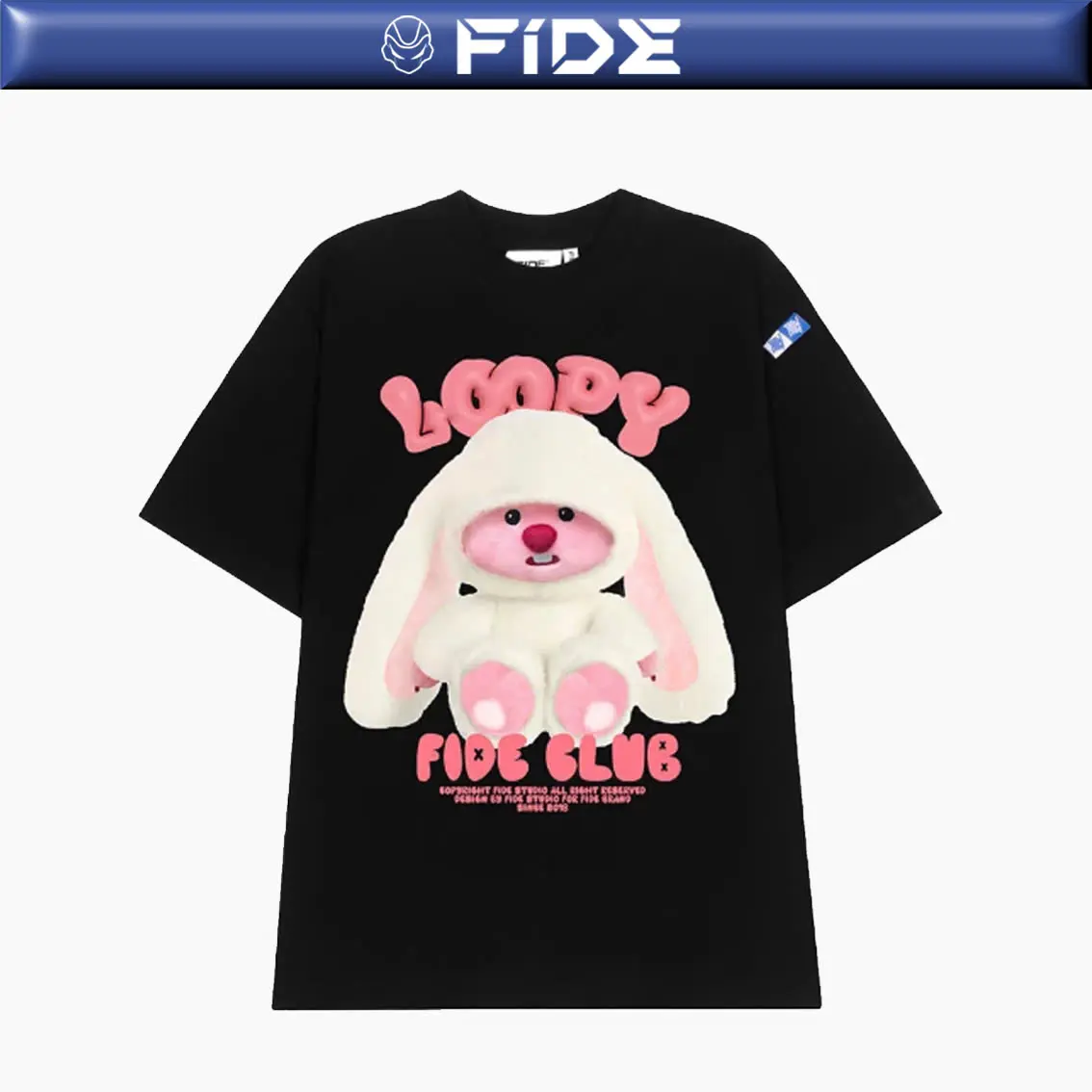 Áo thun FIDE LOOPY Hải Ly unisex form rộng cổ tròn LOOPY - AT14 Top Nữ Cotton Đen Women