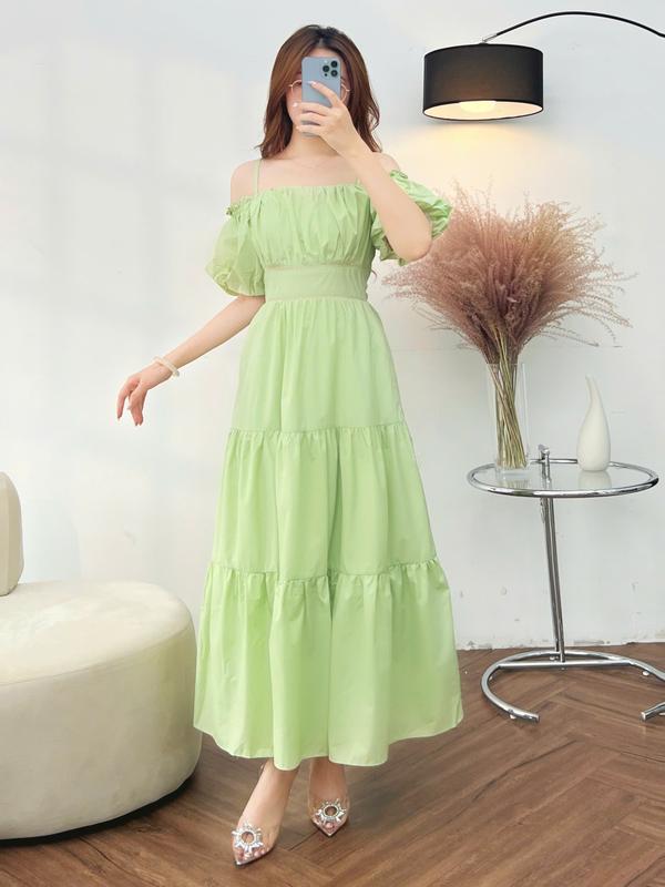 Đầm Nữ CCHAT Dáng Xoè Can Trên Nhúm Phồng Trễ Vai Choubi 14VNT2014XT 6