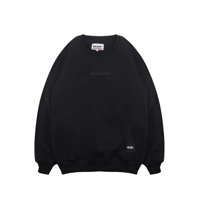HOOLIGANS Sweater Crewneck Bold Visione - Black Crewneck Fleece Hitam Basic Nyaman Sablon 0