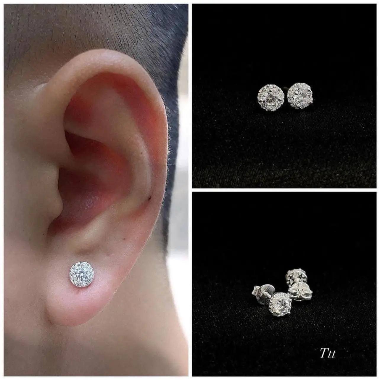 Bông tai nam đính đá chủ ở giữa 3mm phong cách cho các anh con trai