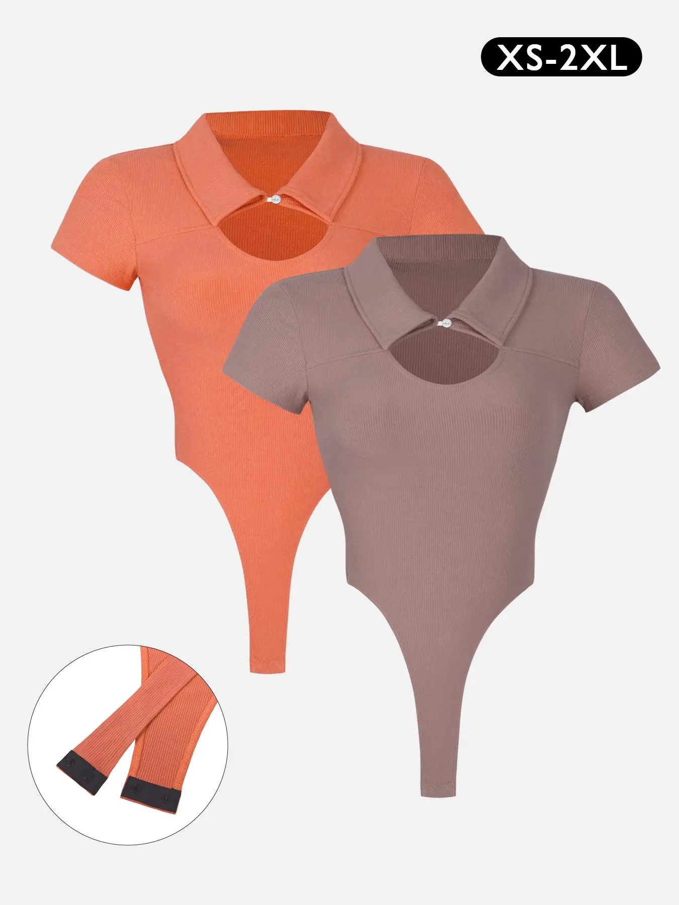 Women's Solid Ribbed Short Sleeve Bodysuit, Casual Comfy Cut Out Bodysuit for Summer, Ladies Clothes for Daily Wear