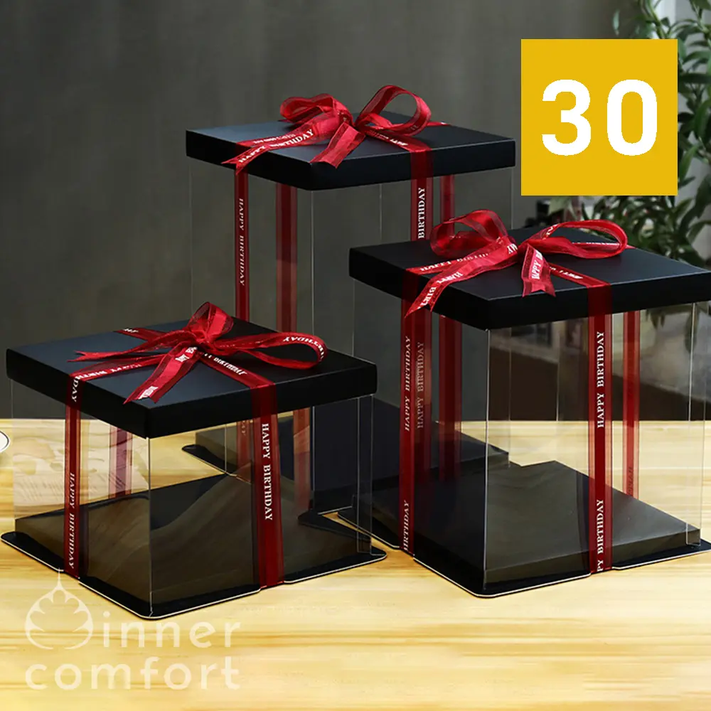 Kotak Kue / hadiah /Cakebox / Giftbox Square / Segi Empat Transparan Mika Bening 30 cm flower cake box