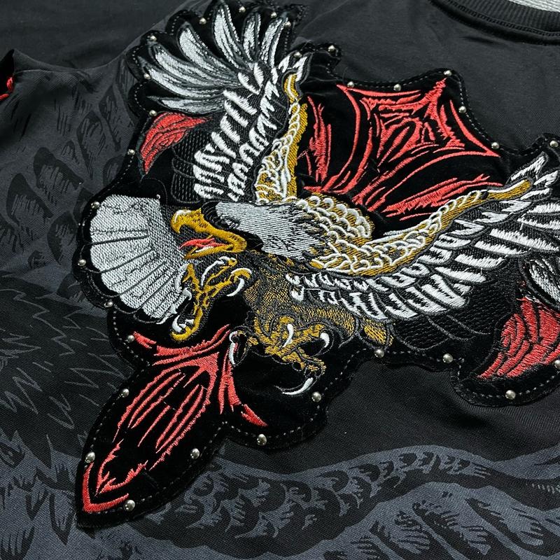 Áo thun nam LORD REVIVED màu đen tay ngắn, họa tiết thêu đại bàng , chất thun cotton, đính đá bi titan không gỉ sét , không bị oxi hóa 7