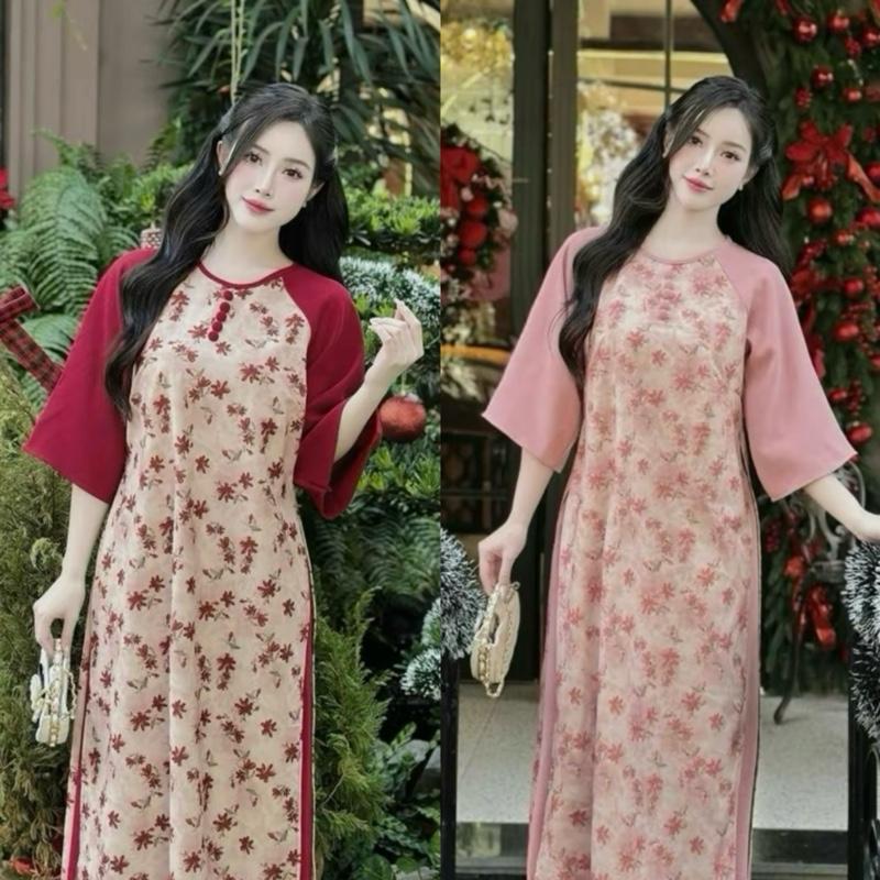 (Có bigsz 100kg) Set áo dài NHUNG TĂM in hoa nút bọc dày dặn cao cấp (tặng chuỗi vòng tay gỗ hoặc đá) -Pháp phục Tín Như