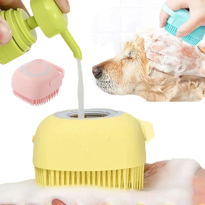 Pet Bath Massage Brush Can Hold Body Wash Cleaning Shampoo Handy Tool Silicone Cat Dog