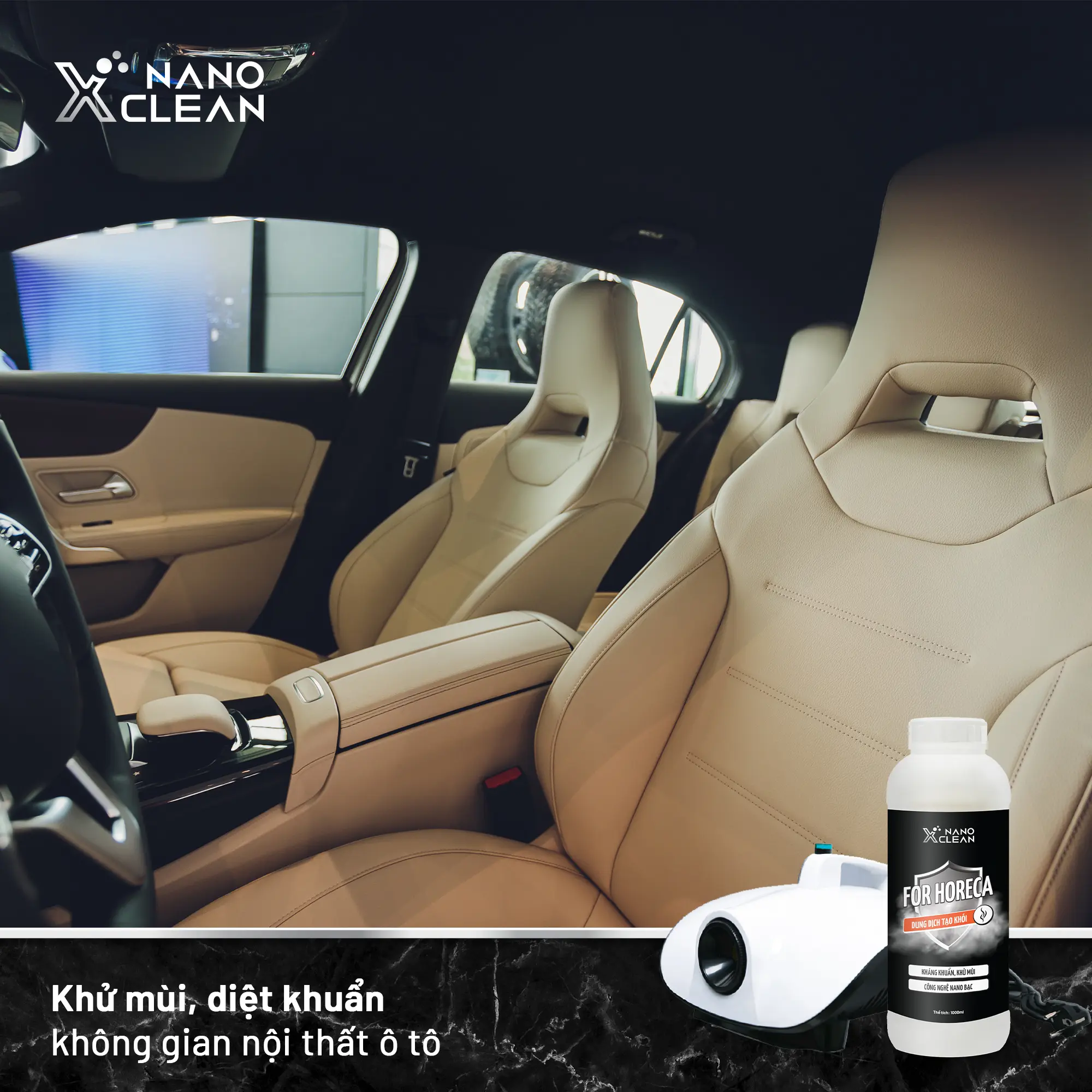 DUNG DỊCH PHUN KHÓI KHỬ MÙI DIỆT KHUẨN Ô TÔ NANO BẠC NANO XCLEAN FOR HORECA 1L