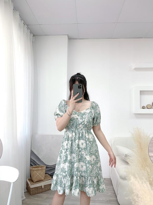 Chubby House Styles-Floral Dress- Đầm big size xòe hoạ tiết hoa cột dây Nữ Women peplum Kem Nhung 5