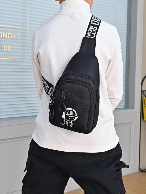 Men's  Casual Cartoon Print Zipper Belt Bag, Fashionable Adjustable Strap Sling Bag for Daily Used, Casual Trendy Versatile High-quality Daily Commuting Bag 4