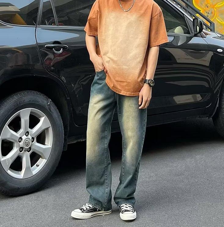 Product Introduction of Live Unbridled Menswear Vintage Jeans Men's Autumn Streetwear Style Loose Straight-Leg Pants Washed Wide-Leg Denim Trousers Lingerie Beige Plain Pocket 7